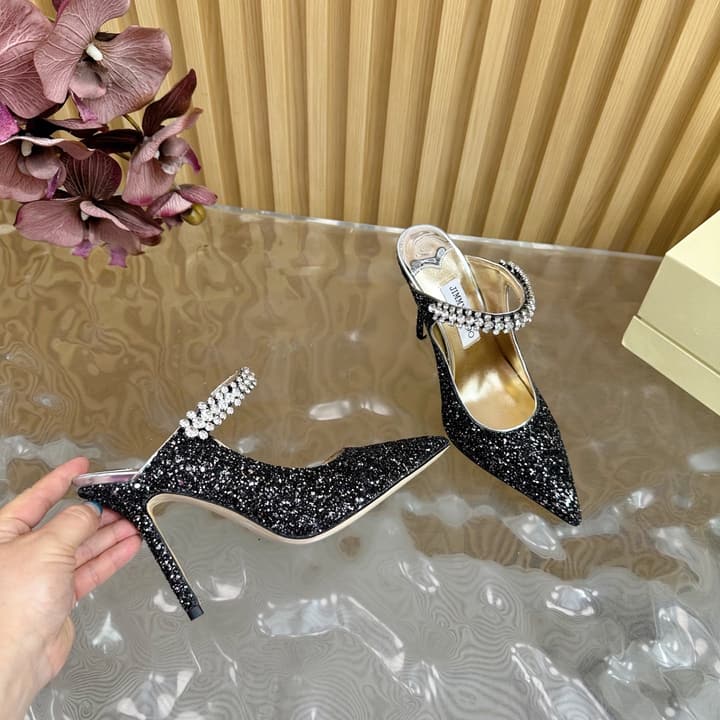 Jimmy Choo Sequined Evening Heels – 2025SS in Nude Shimmer