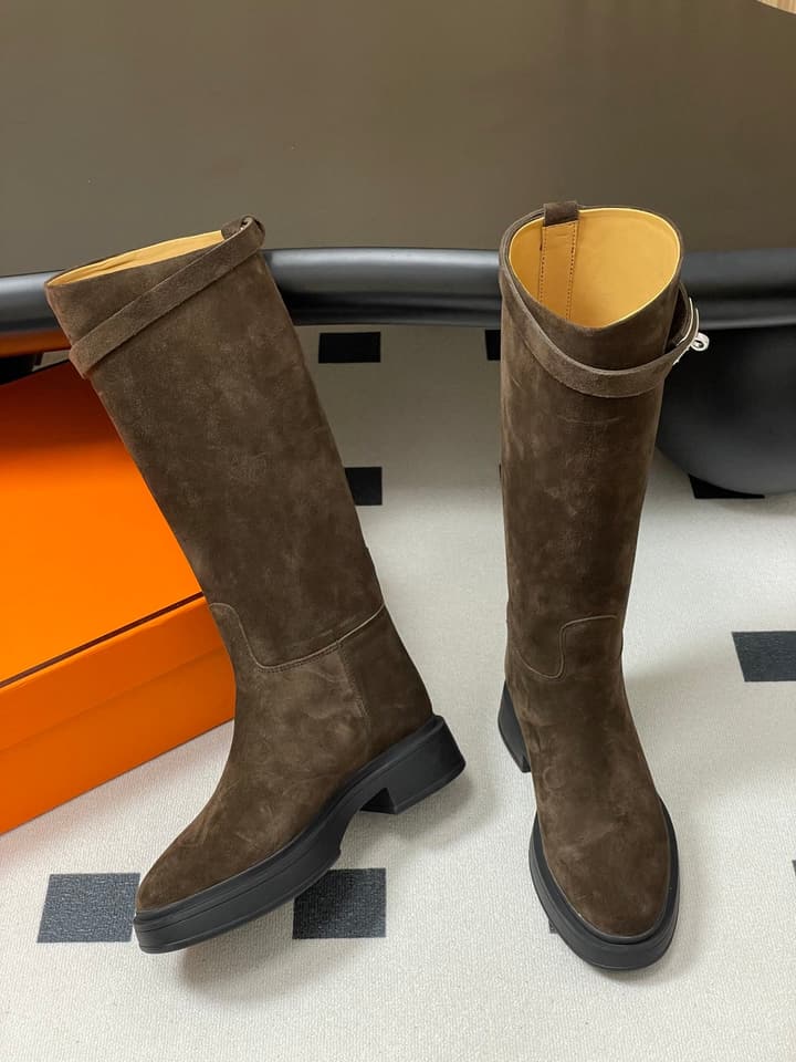 Hermès Jumping Kelly Buckle Knee-High Boots in Black Leather