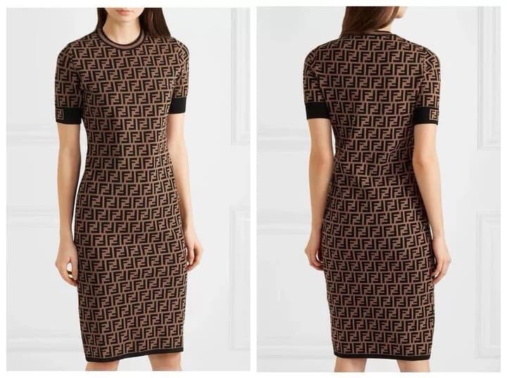 Fendi Double F Monogram Jacquard Knit Dress in Coffee Monogram Knit Dress