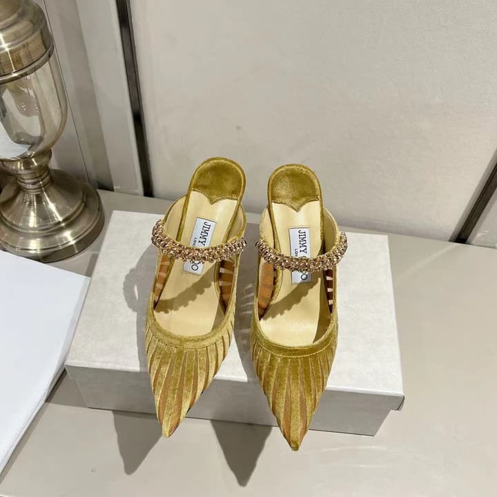 Jimmy Choo Pointed Toe Crystal Heeled Sandals – 2025 Collection in Black Suede