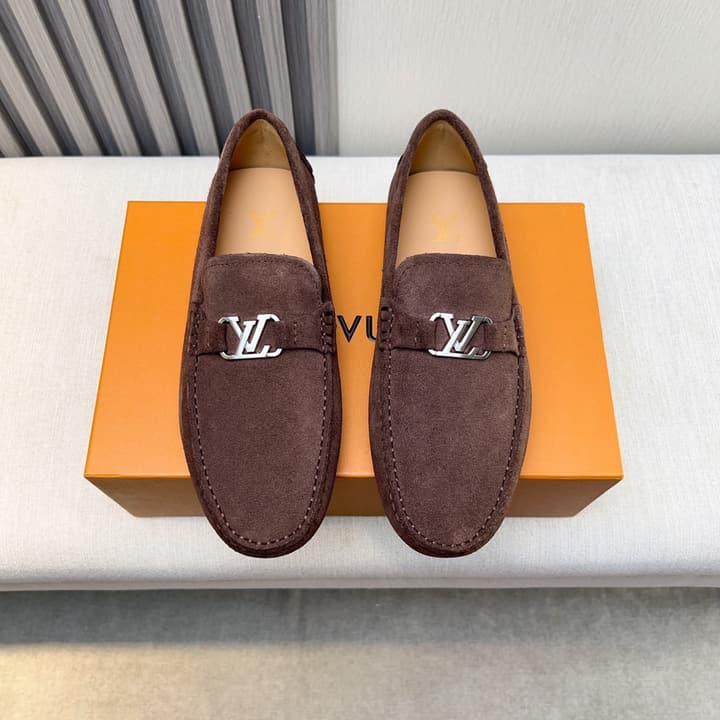 Louis Vuitton Pebbled Leather Driving Shoes in Black Smooth Leather