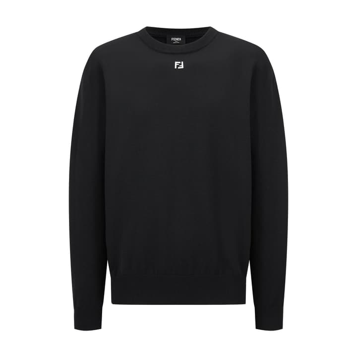 Fendi Double F Hot Stamp Crewneck Sweater in Classic Black