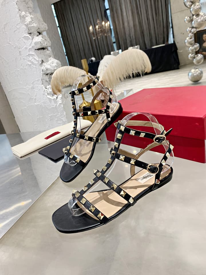 Valentino Studded Classic Block Heel Sandals in Black