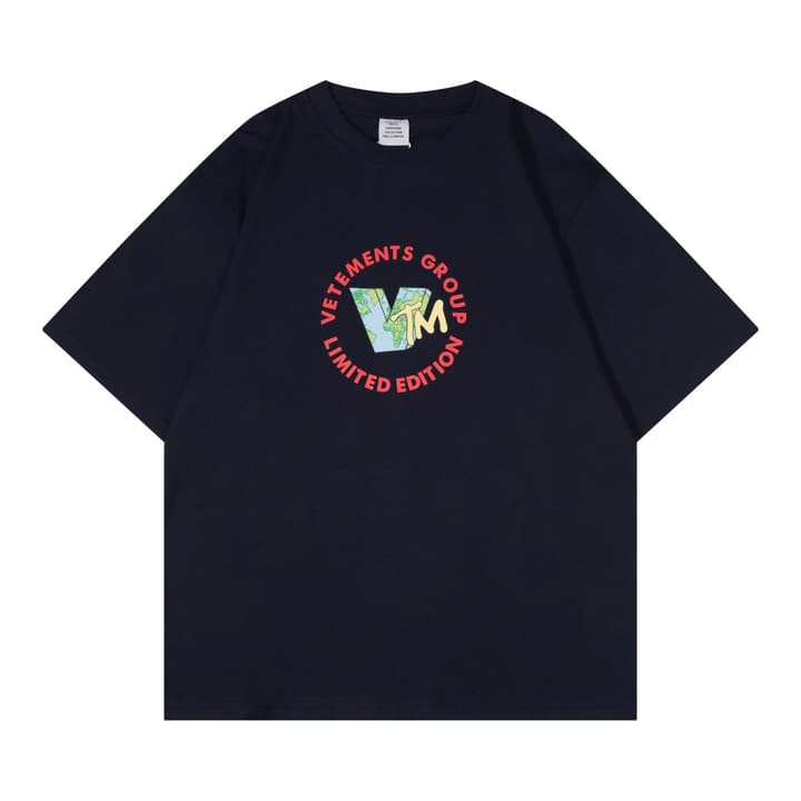 Vetements VTM Logo Print Loose T-Shirt – 2025SS in Dark Blue