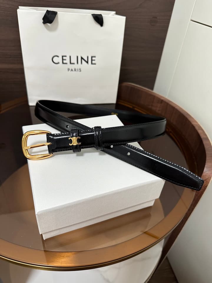 Celine Vivienne Taurillon 25mm Belt in Black Taurillon Leather