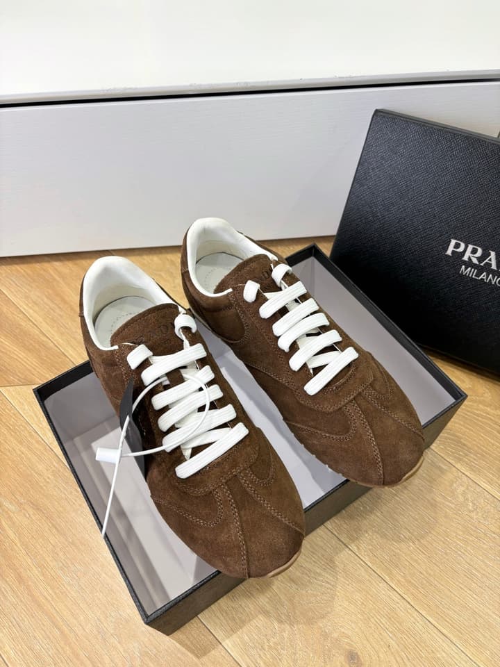 Prada FW25 German Training Shoes in Dark Brown Suede
