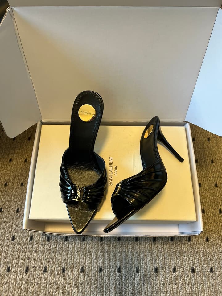 Saint Laurent Ruched Leather Mules – 26SS in Beige