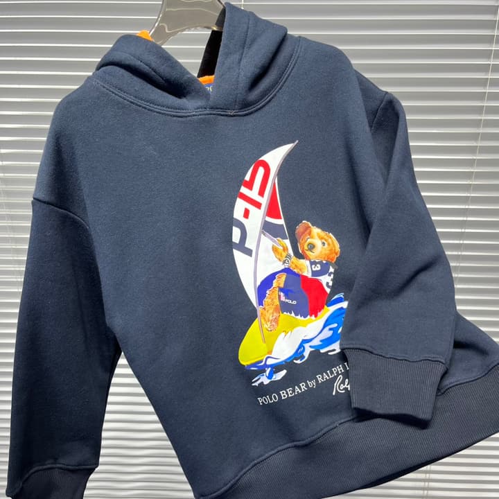 Ralph Lauren Bear Graphic Plush Lined Hoodie – Kids Collection in Dark Navy