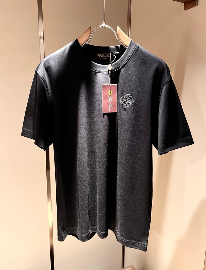 Loro Piana Men's Logo Rubberized Short Sleeve T-Shirt – Spring/Summer 2025 in Charcoal Gray