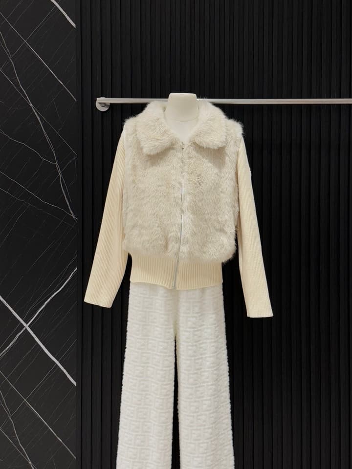Moncler Convertible Faux Fur Jacket in Blended Beige Faux Fur