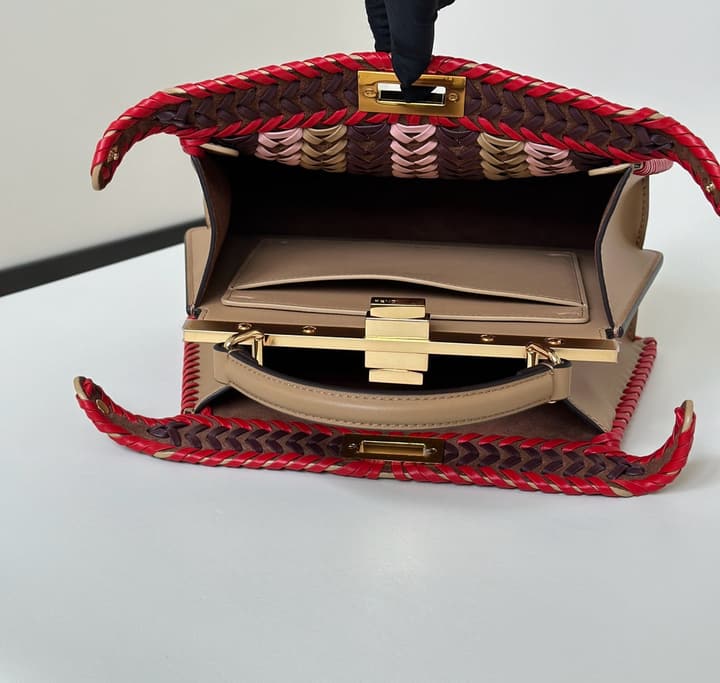 Fendi Peekaboo ISeeU Woven Leather Handbag in Blue Multi-stripe Woven