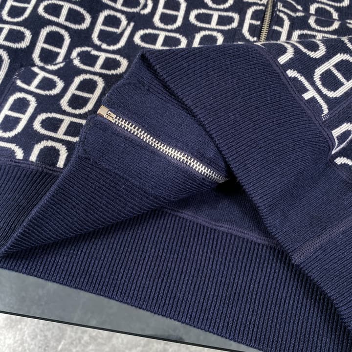 Hermès Classic Jacquard Cashmere Hooded Cardigan in Dark Jacquard Pattern