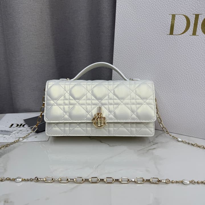 Dior Lady Dior Pearlescent Lambskin Pearl Clutch Bag in Light Nude Beige