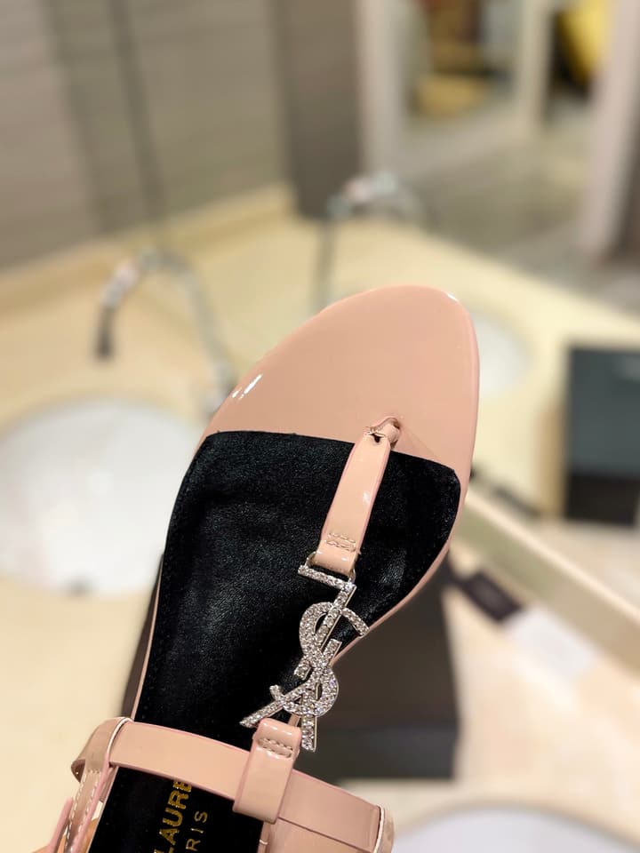 Saint Laurent Beautiful Siren Flat Sandals in Bright Blue