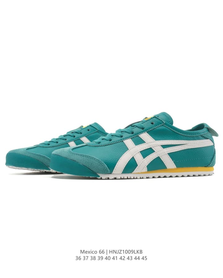 Asics Onitsuka Tiger Mexico 66 Classic Sneakers in Teal With White Stripes And Yellow Accent