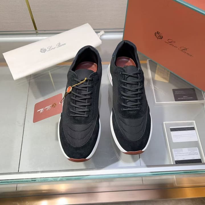 Loro Piana Umbrella Fabric and Suede Walking Shoes in Black
