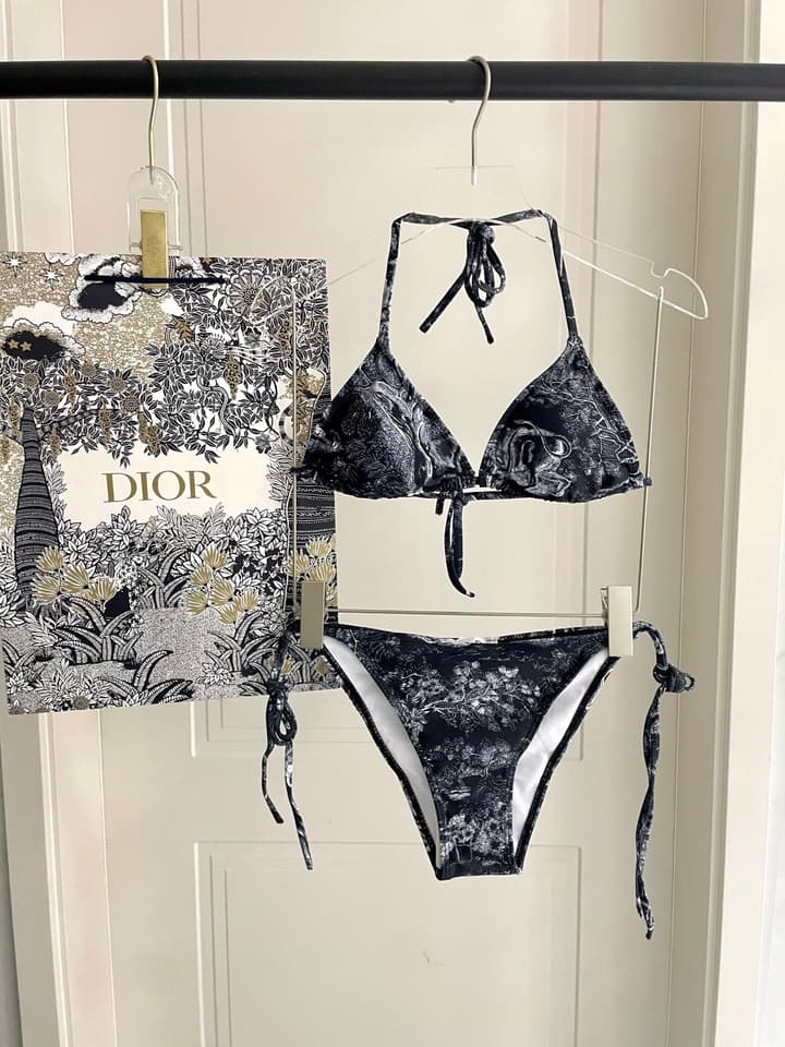 Dior New Collection Animal Print Three-Piece Swimwear Set in Dark Blue Animal Print Set