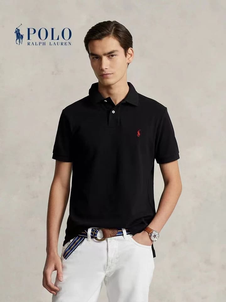 Ralph Lauren Men's Pure Cotton Business Casual Polo Shirt – Summer Collection in Classic Black