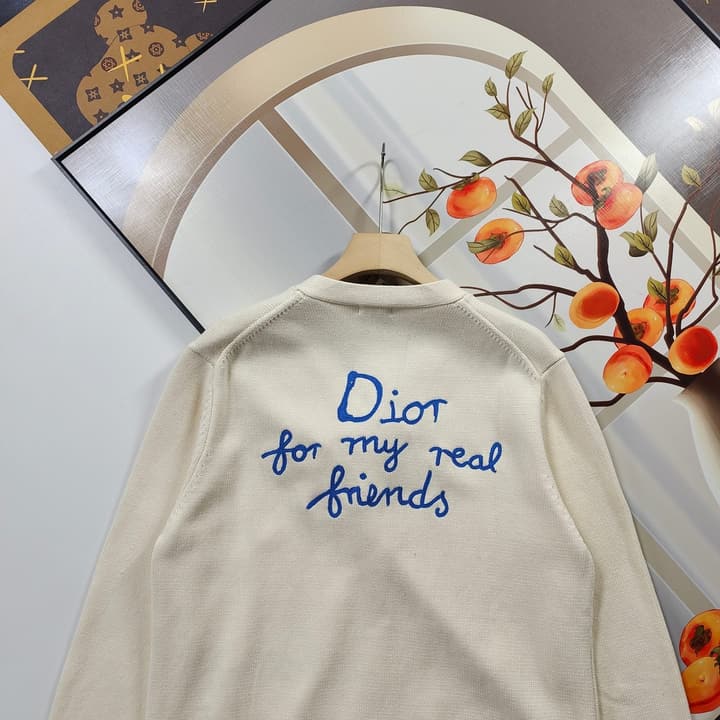 Dior CD Letter Embroidered Knit Cardigan – 2025 Fall in Cream Beige