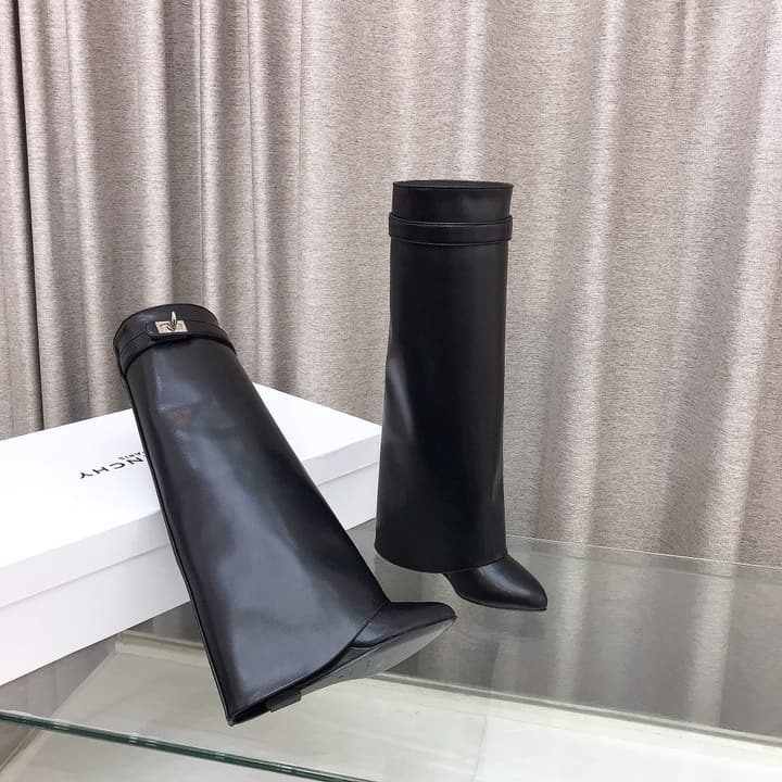Givenchy Shark Tooth Glossy Leather Knee-High Boots in Almond