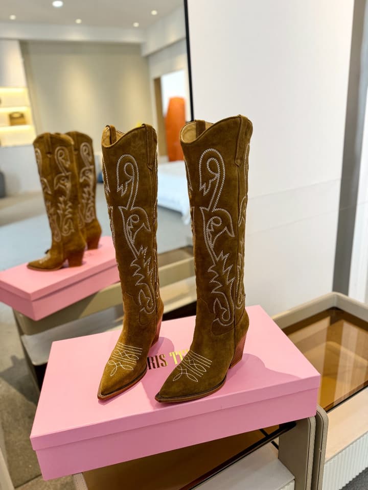Paris Texas Embroidered Knee-High Boots in Black With Tone-on-tone Embroidery