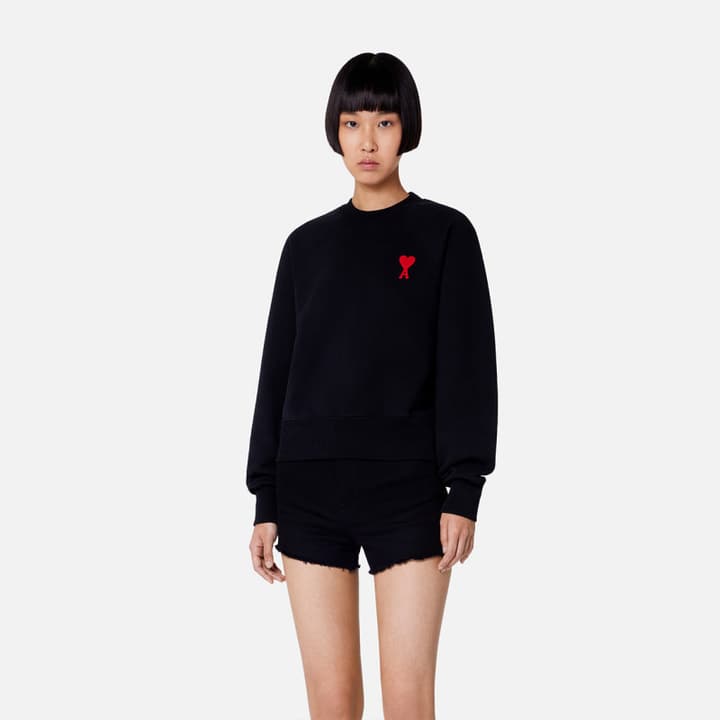 Ami Paris Ami de Coeur Raglan Crewneck Sweatshirt – Autumn/Winter in Classic Black