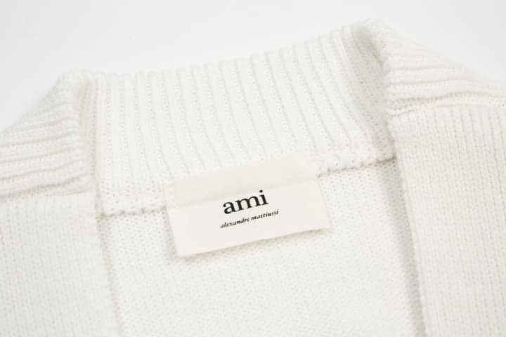 Ami Paris Classic Heart Embroidered Cardigan Sweater in Black