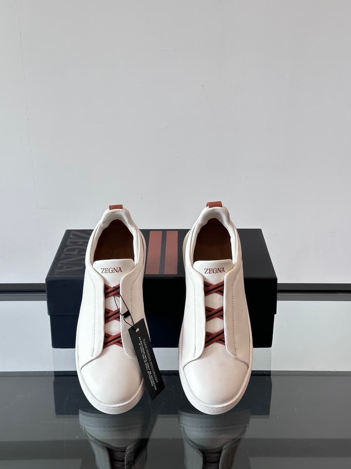 Zegna Men's Low-Top Leather Sneakers in Black & White
