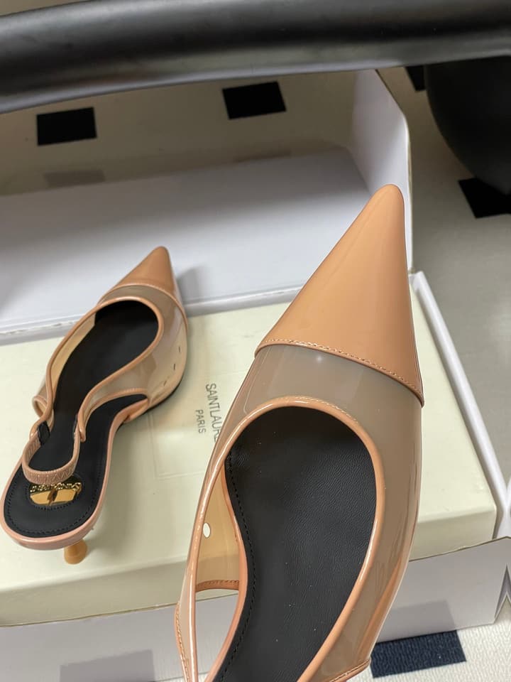 Saint Laurent Pointed PVC Slingback Sandals – 26SS in Beige