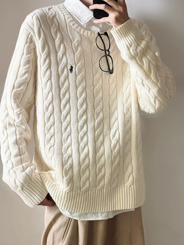 Ralph Lauren Cable Knit Crewneck Sweater in Black