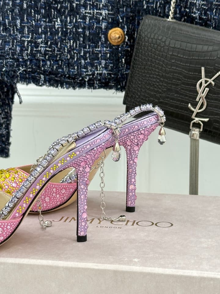 Jimmy Choo Classic Crystal Pointed High-Heeled Sandals in Lavender Yellow Ombre