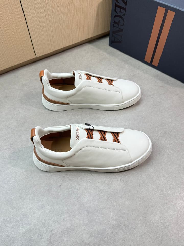 Zegna Triple Stitch Nappa Leather Slip-On Sneakers in Black