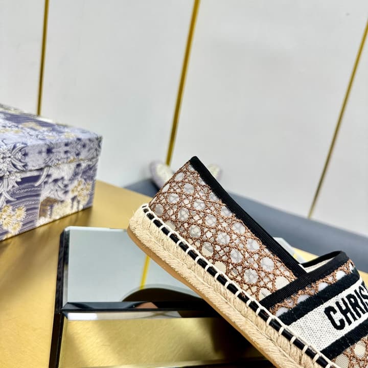 Dior Granville Embroidered Espadrille Flats in Beige/brown Oblique Pattern