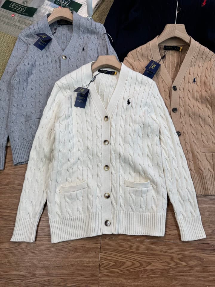 Ralph Lauren Polo V-Neck Cable Knit Cardigan in Grey