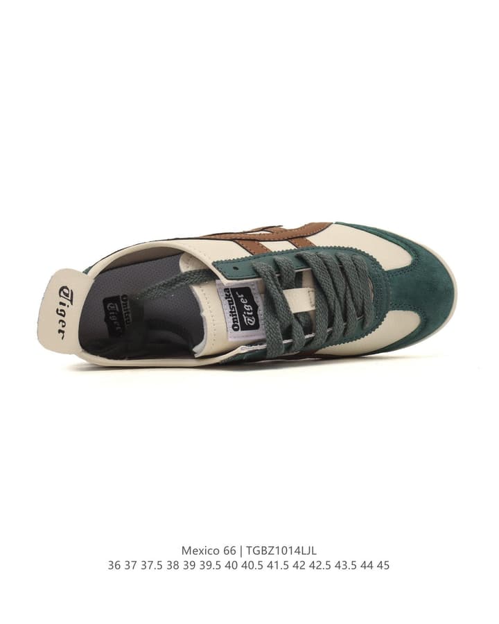 Onitsuka Tiger Mexico 66 Classic Sneakers in Cream With Brown And Dark Green Stripes