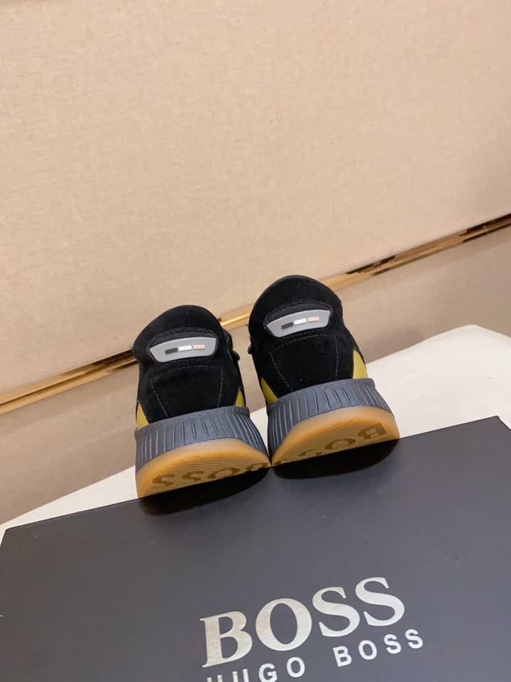 Boss Latest Casual Fly-Knit Sneakers in Black With Gold Accents