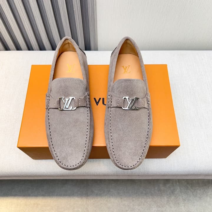 Louis Vuitton Pebbled Leather Driving Shoes in Black Smooth Leather
