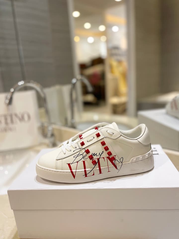 Valentino Classic Couple's Sneakers in White With Bold Red Graphic