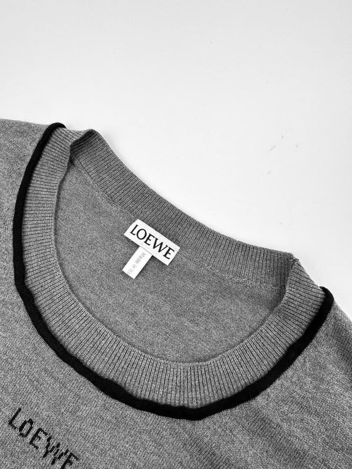 Loewe Jacquard Short-Sleeve Wool Sweater in Quiet Luxury Grey