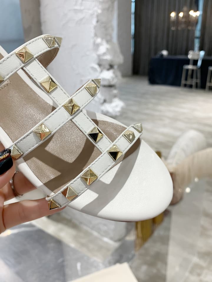 Valentino Studded Sheepskin Flat Sandals in Black