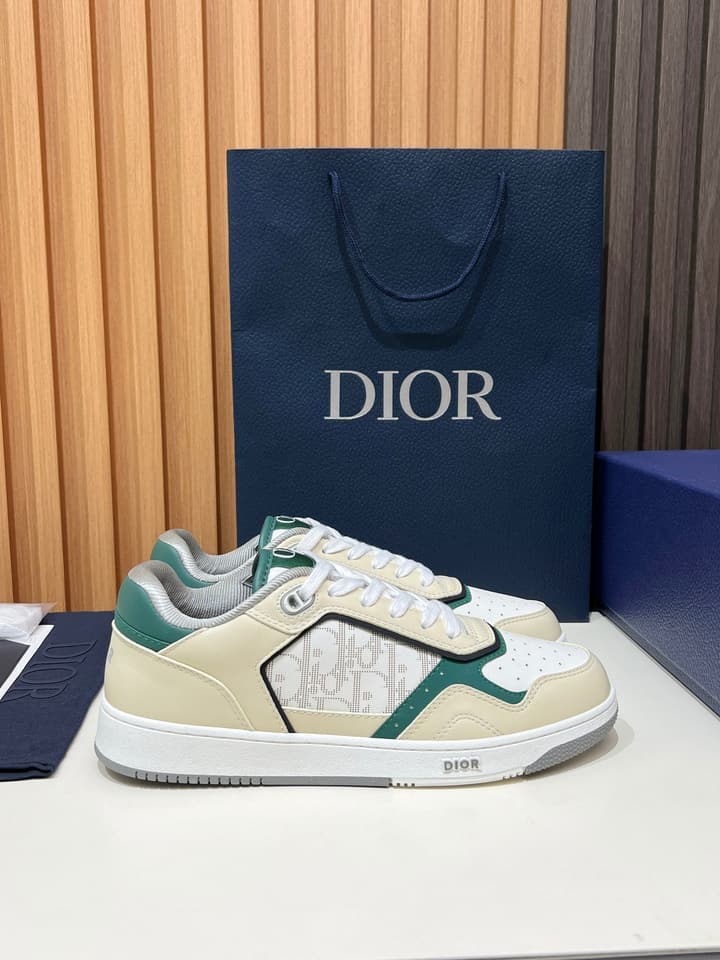 Dior B27 Unisex Sneakers – 2025 Collection in Beige With Dark Green Accents