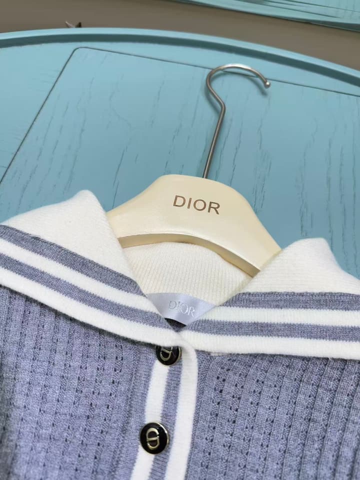 Dior Girls' Knit Cardigan and Skirt Set – 2025SS in Navy Blue With White Stripe