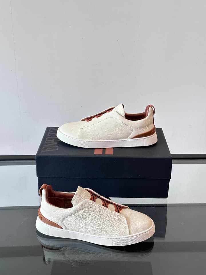 Zegna Men's Low-Top Leather Sneakers in Black & White