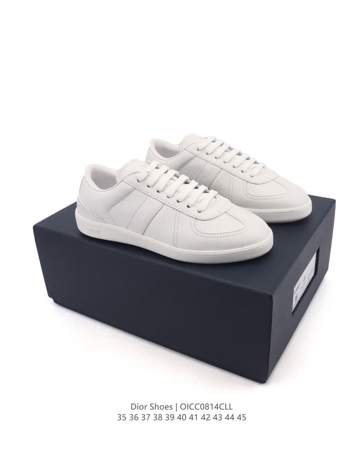 Dior Unisex White Platform Sneakers – Spring/Summer Collection – 25SS in Beige With Brown Stripe