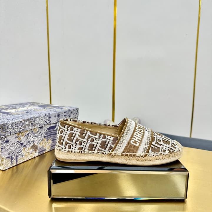 Dior Granville Embroidered Espadrille Flats in Beige/brown Oblique Pattern