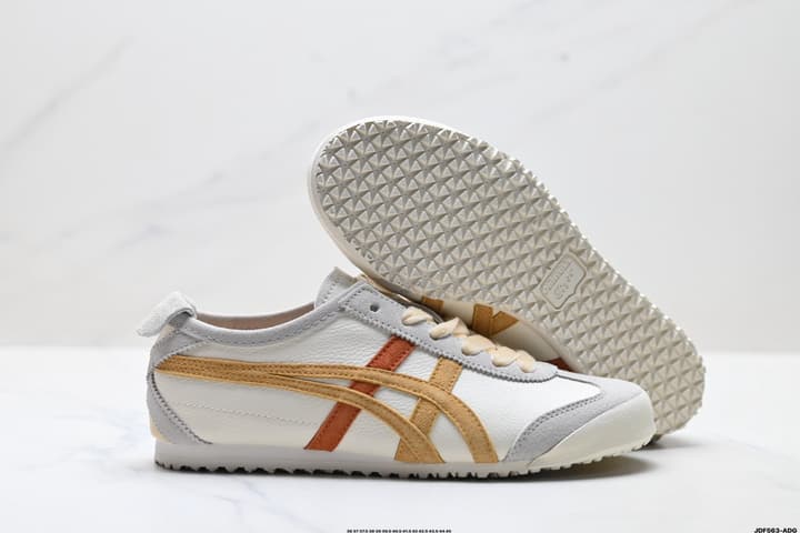 Onitsuka Tiger Mexico 66 NIPPON MADE Sneakers in Cream With Gold And Orange Stripes