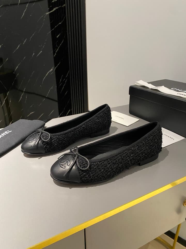 Chanel Classic Ballet Flats in Tan With Black Cap Toe