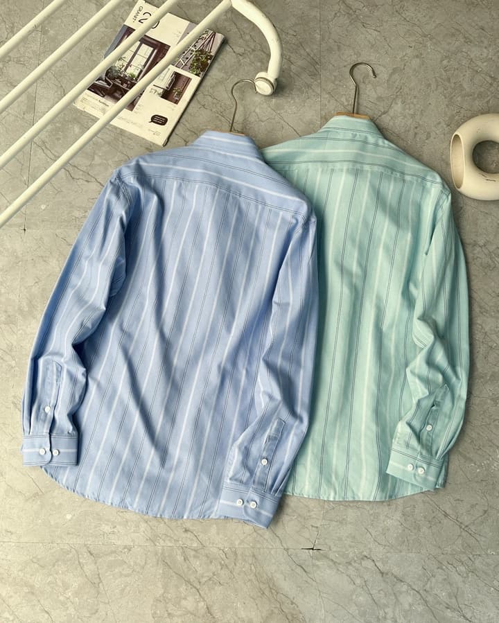 Moncler Striped Mercerized Shirt – 2025 Fall Collection in Blue