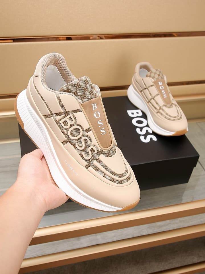 Boss New Men's Luxury Athletic Sneakers in Black With White Detail