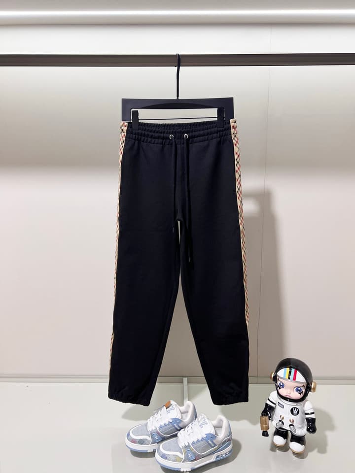 Burberry Equestrian Logo Custom Fabric Sweatpants in Black With Check Side Stripe